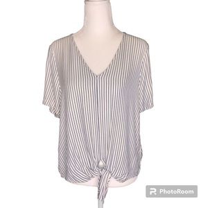 Madewell Womens M Navy and White Striped V Neck Short Sleeve Top